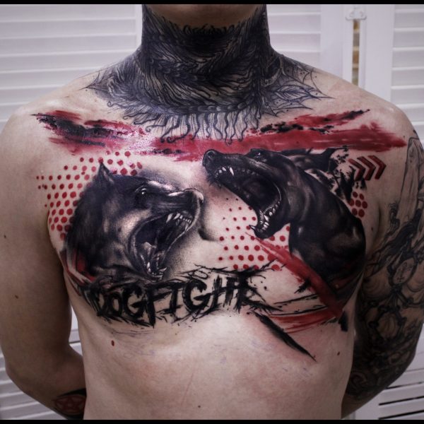tatuaż na klatce wilk