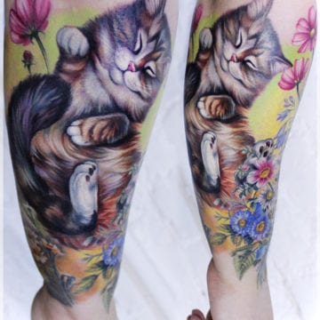 tatuaż kot realistyczny kolorowy