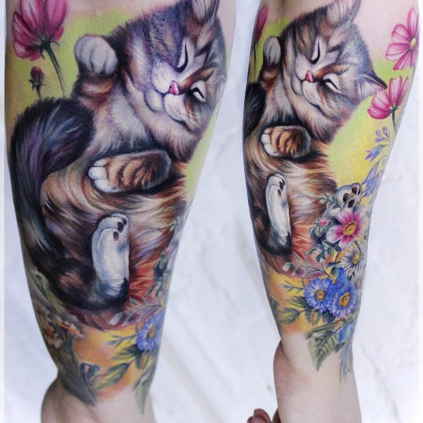 tatuaż kot realistyczny